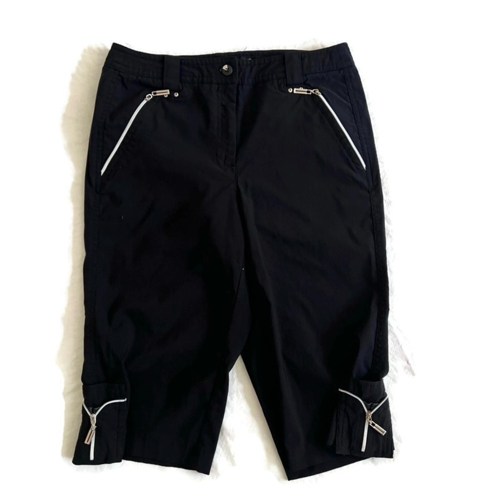 Jamie Sadock Black Golf Capri Bermuda Shorts Pockets Sz 4 Stretch Silver Zippers